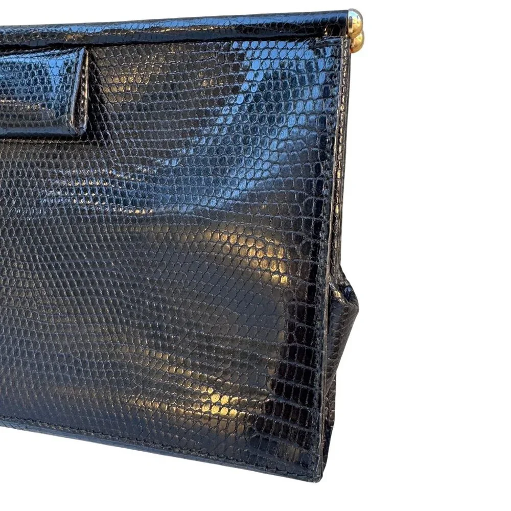Donna Karan New York Vintage Black Genuine Lizard Skin‎ Clutch Bag Made in Italy